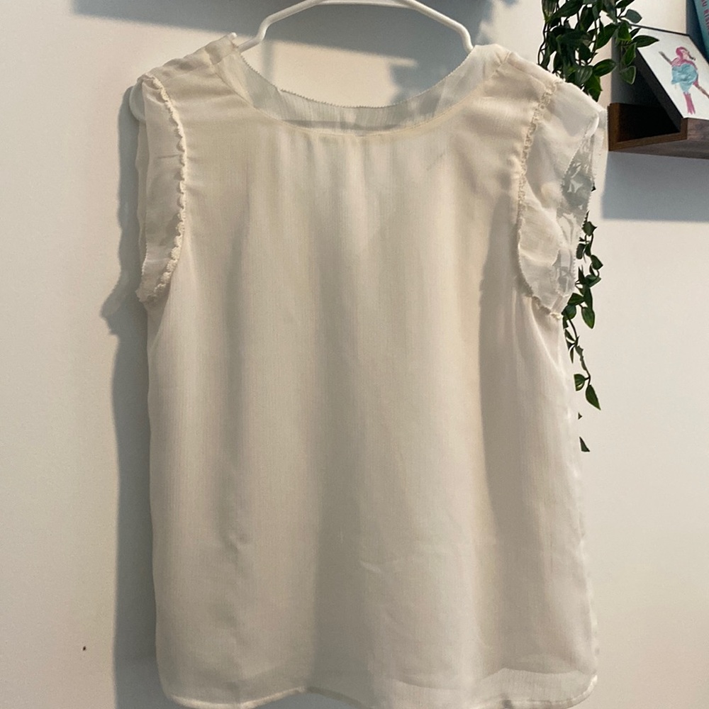 Ann Taylor Petite White Sheer Sleeveless Blouse